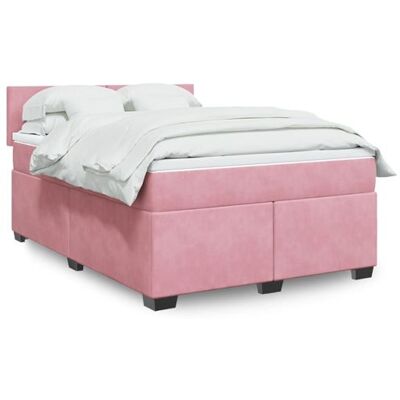 Lit en velours rose avec matelas à ressorts ensachés - Lit - Publicité Lit en velours rose avec matelas à ressorts ensachés - Lit - Publicité