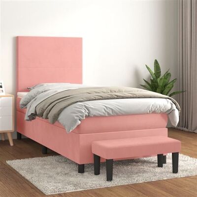 Lit en Velours Rose 100x200cm vidaXL - Tête de lit réglable & Matelas à ressorts - Publicité Lit en Velours Rose 100x200cm vidaXL - Tête de lit réglable & Matelas à ressorts - Publicité