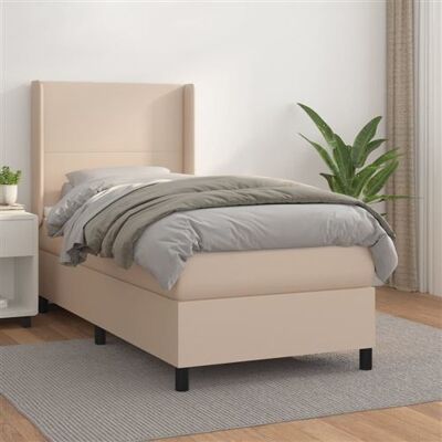 Lit box spring avec matelas - Cuir synthétique cappuccino - 90x200cm - Publicité Lit box spring avec matelas - Cuir synthétique cappuccino - 90x200cm - Publicité