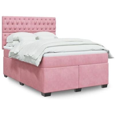 Lit en velours rose VidaXL 140x200 cm avec matelas - Publicité Lit en velours rose VidaXL 140x200 cm avec matelas - Publicité