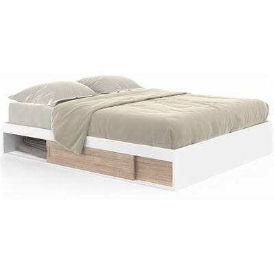 Non communiqué Cadre de lit double SALEM avec rangements et sommier 140 x 190 cm blanc et façon hêtre Blanc - Publicité Non communiqué Cadre de lit double SALEM avec rangements et sommier 140 x 190 cm blanc et façon hêtre Blanc - Publicité