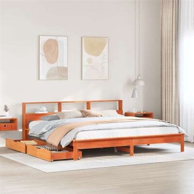 Lit avec étagère vidaXL Marron 200x200cm - Bois Massif, Gain de Place, Stable - Publicité Lit avec étagère vidaXL Marron 200x200cm - Bois Massif, Gain de Place, Stable - Publicité