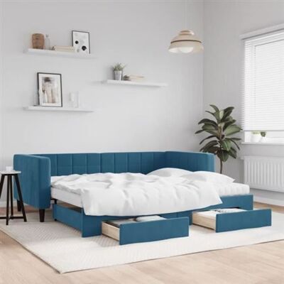 vidaXL Canapé-lit 2 en 1 en velours bleu avec tiroirs - Publicité vidaXL Canapé-lit 2 en 1 en velours bleu avec tiroirs - Publicité
