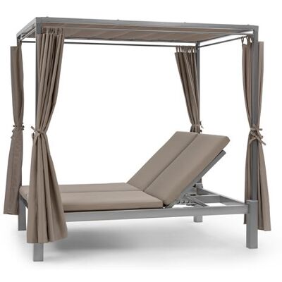Chaise longue de jardin - blumfeldt Eremitage - Transat - 2 personnes - Bain de soleil - 4 rideaux latéraux - Cadre acier - Polyester - Noir et taupe Taupe - Publicité Chaise longue de jardin - blumfeldt Eremitage - Transat - 2 personnes - Bain de soleil - 4 rideaux latéraux - Cadre acier - Polyester - Noir et taupe Taupe - Publicité