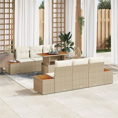 Vidaxl - Ensemble Jardin 7 Pièces Beige Rotin Acacia - Publicité Vidaxl - Ensemble Jardin 7 Pièces Beige Rotin Acacia - Publicité