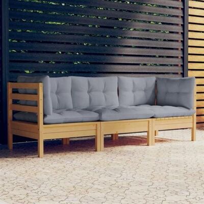 Canapé de jardin 3 places vidaXL - Bois de pin gris avec coussins - Publicité Canapé de jardin 3 places vidaXL - Bois de pin gris avec coussins - Publicité