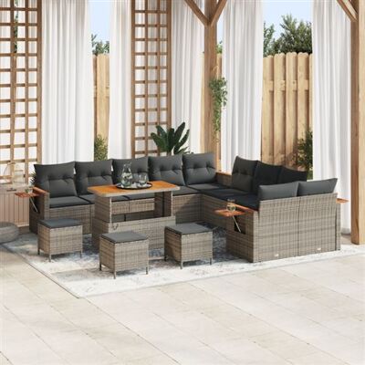 Non communiqué Ensemble de canapés de jardin 14 pièces avec coussins gris poly rattan acacia, Ensemble de salle à manger de jardin 4 pièces av Gris - Publicité Non communiqué Ensemble de canapés de jardin 14 pièces avec coussins gris poly rattan acacia, Ensemble de salle à manger de jardin 4 pièces av Gris - Publicité