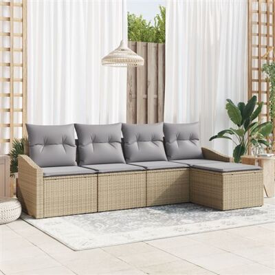 Ensemble de salle à manger de jardin beige - 5 pièces, rotin naturel, extérieur - Publicité Ensemble de salle à manger de jardin beige - 5 pièces, rotin naturel, extérieur - Publicité