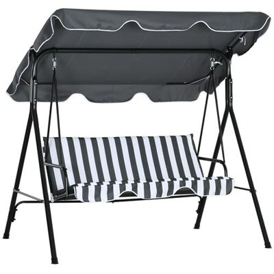 Non communiqué Balancelle de jardin 3 places toit réglable acier polyester blanc gris rayé - Publicité Non communiqué Balancelle de jardin 3 places toit réglable acier polyester blanc gris rayé - Publicité