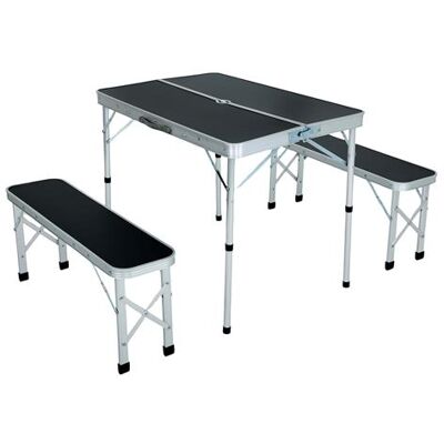 Non communiqué Table de camping avec 2 bancs pliants en noir Noir - Publicité Non communiqué Table de camping avec 2 bancs pliants en noir Noir - Publicité