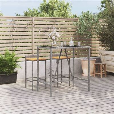 Non communiqué Table de bar et dessus en verre gris 110x70x110 cm poly rotin Gris - Publicité Non communiqué Table de bar et dessus en verre gris 110x70x110 cm poly rotin Gris - Publicité