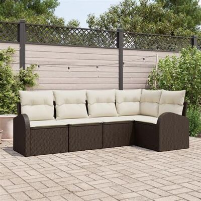 Ensemble de Canapés de Jardin 5 Pièces - Rotin Polyester - Marron - Publicité Ensemble de Canapés de Jardin 5 Pièces - Rotin Polyester - Marron - Publicité