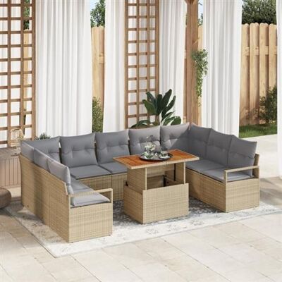 Non communiqué Ensemble de Canapé de Jardin de 10 Pièces vidaXL avec Coussins Beige en Poly Rattan Acacia 3349755 Beige - Publicité Non communiqué Ensemble de Canapé de Jardin de 10 Pièces vidaXL avec Coussins Beige en Poly Rattan Acacia 3349755 Beige - Publicité