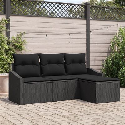 Ensemble de Canapés de Jardin 4 pièces Poly Rotin Noir - Publicité Ensemble de Canapés de Jardin 4 pièces Poly Rotin Noir - Publicité
