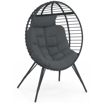 Non communiqué Fauteuil oeuf sur pied ajouré gris effet rotin avec coussin gris - Publicité Non communiqué Fauteuil oeuf sur pied ajouré gris effet rotin avec coussin gris - Publicité