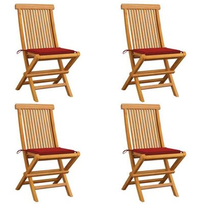Non communiqué Chaises de jardin et coussins rouge lot de 4 Bois teck massif - Publicité Non communiqué Chaises de jardin et coussins rouge lot de 4 Bois teck massif - Publicité