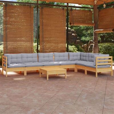 Ensemble de salon de jardin vidaXL 8 pcs bois de pin gris - Publicité Ensemble de salon de jardin vidaXL 8 pcs bois de pin gris - Publicité