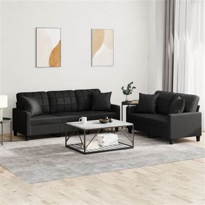 Non communiqué vidaXL Ensemble de canapés 2 pcs avec coussins noir similicuir Noir - Publicité Non communiqué vidaXL Ensemble de canapés 2 pcs avec coussins noir similicuir Noir - Publicité
