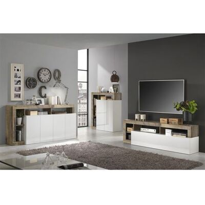 Non communiqué Ensemble Buffet 4P + Meubles TV et Bar Blanc Laqué Niches Aspect Bois Antik - ARTURO - ALTOBUY Blanc - Publicité Non communiqué Ensemble Buffet 4P + Meubles TV et Bar Blanc Laqué Niches Aspect Bois Antik - ARTURO - ALTOBUY Blanc - Publicité