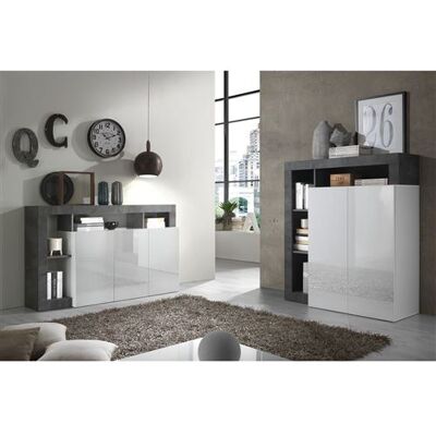 Non communiqué Ensemble Buffet 3P + Meuble Bar Blanc Laqué Niches Aspect Oxyde - ARTURO - ALTOBUY Blanc - Publicité Non communiqué Ensemble Buffet 3P + Meuble Bar Blanc Laqué Niches Aspect Oxyde - ARTURO - ALTOBUY Blanc - Publicité