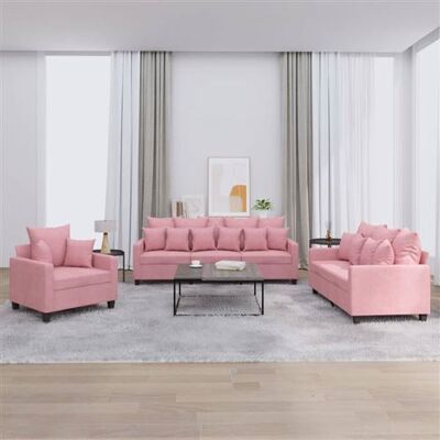 Ensemble Canapés Velours Rose VIDAXL - 3 Pièces, Cadre Stable - Publicité Ensemble Canapés Velours Rose VIDAXL - 3 Pièces, Cadre Stable - Publicité