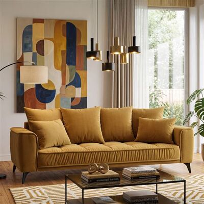 Non communiqué Canape droit MAISON AUBERTIN 3 places en tissu jaune 106 x 236 x 92 cm Jaune - Publicité Non communiqué Canape droit MAISON AUBERTIN 3 places en tissu jaune 106 x 236 x 92 cm Jaune - Publicité