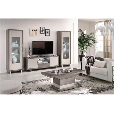 Altobuy AUXANE - Pack Salon Meuble TV LED + Table Basse + Vitrines LED Gris Métallisé et Mat - Ensemble Salon - Publicité Altobuy AUXANE - Pack Salon Meuble TV LED + Table Basse + Vitrines LED Gris Métallisé et Mat - Ensemble Salon - Publicité