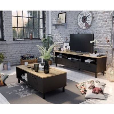 Non communiqué Ensemble Meuble TV Table basse OXFORD Style industriel Mélaminé chene Table Basse: L1 - Publicité Non communiqué Ensemble Meuble TV Table basse OXFORD Style industriel Mélaminé chene Table Basse: L1 - Publicité