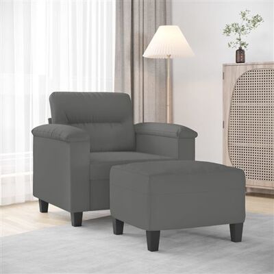 Fauteuil vidaXL avec repose-pieds - Microfibre Gris Foncé - Publicité Fauteuil vidaXL avec repose-pieds - Microfibre Gris Foncé - Publicité