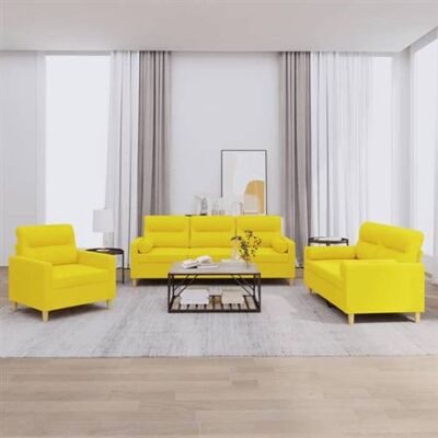 Ensemble de canapés en tissu jaune clair vidaXL - 3 pièces - Publicité Ensemble de canapés en tissu jaune clair vidaXL - 3 pièces - Publicité