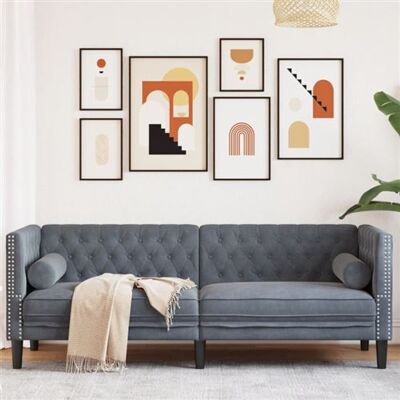 Non communiqué Canapé Chesterfield avec traversins 3 places gris foncé velours Gris foncé - Publicité Non communiqué Canapé Chesterfield avec traversins 3 places gris foncé velours Gris foncé - Publicité