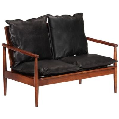 Non communiqué Canapé 2 places noir cuir véritable et bois d acacia solide Noir - Publicité Non communiqué Canapé 2 places noir cuir véritable et bois d acacia solide Noir - Publicité