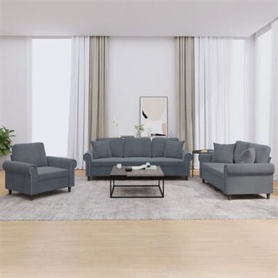 Non communiqué Ensemble de canapés 3 pcs avec coussins gris foncé velours Gris foncé - Publicité Non communiqué Ensemble de canapés 3 pcs avec coussins gris foncé velours Gris foncé - Publicité