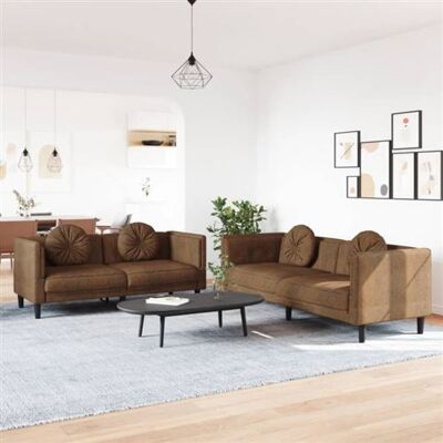 Non communiqué Ensemble de canapés 2 pcs avec coussins marron velours marron - Publicité Non communiqué Ensemble de canapés 2 pcs avec coussins marron velours marron - Publicité