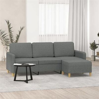Canapé 3 Places avec Pouf en Tissu Gris Foncé - Canapé - Publicité Canapé 3 Places avec Pouf en Tissu Gris Foncé - Canapé - Publicité