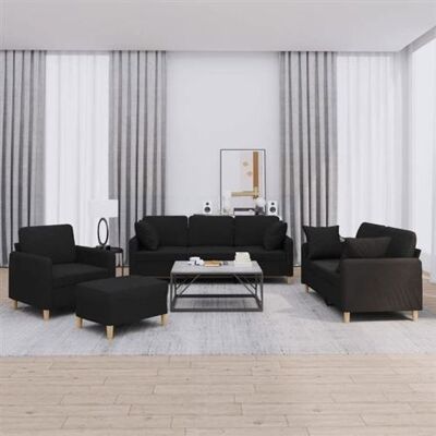Non communiqué vidaXL Ensemble de canapés 4 pcs avec coussins noir tissu 3202082 Noir - Publicité Non communiqué vidaXL Ensemble de canapés 4 pcs avec coussins noir tissu 3202082 Noir - Publicité