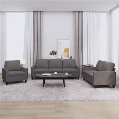 Non communiqué vidaXL Ensemble de canapés 3 pcs avec coussins Gris Similicuir3201400 Gris - Publicité Non communiqué vidaXL Ensemble de canapés 3 pcs avec coussins Gris Similicuir3201400 Gris - Publicité