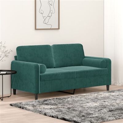 Canapé velours vert foncé 2 places vidaXL avec coussins - Publicité Canapé velours vert foncé 2 places vidaXL avec coussins - Publicité