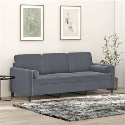 Canapé Velours 3 Places Gris Foncé - Sofa - Publicité Canapé Velours 3 Places Gris Foncé - Sofa - Publicité