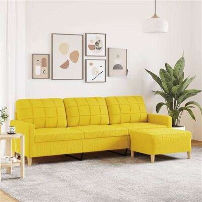 Canapé 3 places avec ottomane - Jaune clair - Mobilier de salon - Publicité Canapé 3 places avec ottomane - Jaune clair - Mobilier de salon - Publicité