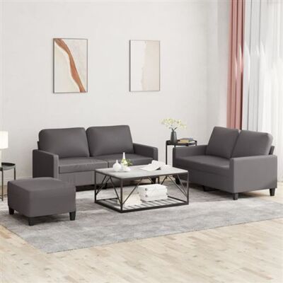 Non communiqué Ensemble de canapés 3 pcs avec coussins Gris Similicuir Gris - Publicité Non communiqué Ensemble de canapés 3 pcs avec coussins Gris Similicuir Gris - Publicité
