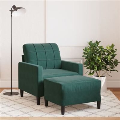 Fauteuil vidaXL avec tabouret - Velours vert foncé - 60cm - Publicité Fauteuil vidaXL avec tabouret - Velours vert foncé - 60cm - Publicité