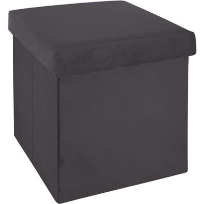Atmosphera - Pouf coffre pliable velours Tess - L. 38 x H. 38 cm - Gris trend - Tess Gris foncé - Publicité Atmosphera - Pouf coffre pliable velours Tess - L. 38 x H. 38 cm - Gris trend - Tess Gris foncé - Publicité