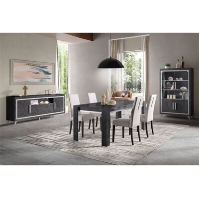 Non communiqué Ensemble Séjour Complet Effet Marbre Anthracite Table 160cm + Buffet et Vitrine avec Leds - GUEDA - ALTOBUY Gris - Publicité Non communiqué Ensemble Séjour Complet Effet Marbre Anthracite Table 160cm + Buffet et Vitrine avec Leds - GUEDA - ALTOBUY Gris - Publicité