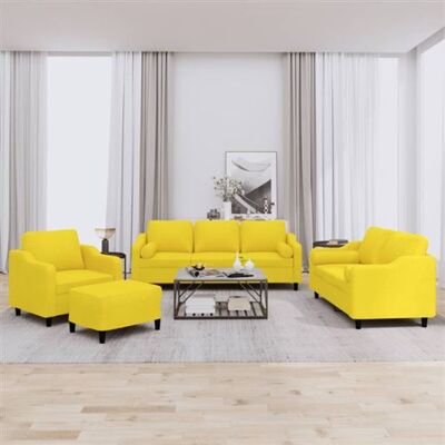Ensemble de Canapés Vida XL 4 Pièces - Jaune Clair - Publicité Ensemble de Canapés Vida XL 4 Pièces - Jaune Clair - Publicité