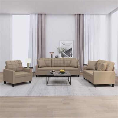 Non communiqué vidaXL 3-delige Loungeset met kussens kunstleer cappuccinokleurig3201352 Marron - Publicité Non communiqué vidaXL 3-delige Loungeset met kussens kunstleer cappuccinokleurig3201352 Marron - Publicité