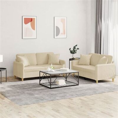 Non communiqué vidaXL Ensemble de canapés 2 pcs avec coussins crème tissu3202104 Crème - Publicité Non communiqué vidaXL Ensemble de canapés 2 pcs avec coussins crème tissu3202104 Crème - Publicité