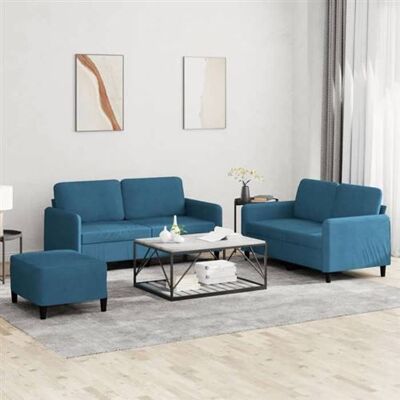 Ensemble de Canapés Velours Bleu VIDAXL - 3 Pièces - Publicité Ensemble de Canapés Velours Bleu VIDAXL - 3 Pièces - Publicité