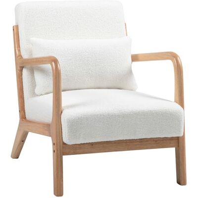 Non communiqué Fauteuil lounge - 3 coussins inclus - assise profonde - accoudoirs - structure bois hévéa - effet laine bouclée blanc Blanc - Publicité Non communiqué Fauteuil lounge - 3 coussins inclus - assise profonde - accoudoirs - structure bois hévéa - effet laine bouclée blanc Blanc - Publicité