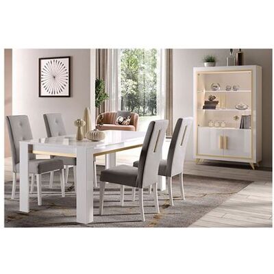 Non communiqué Ensemble Séjour Blanc Décor Doré Table 160cm + Vitrine avec Leds - JEMMA - ALTOBUY Blanc - Publicité Non communiqué Ensemble Séjour Blanc Décor Doré Table 160cm + Vitrine avec Leds - JEMMA - ALTOBUY Blanc - Publicité